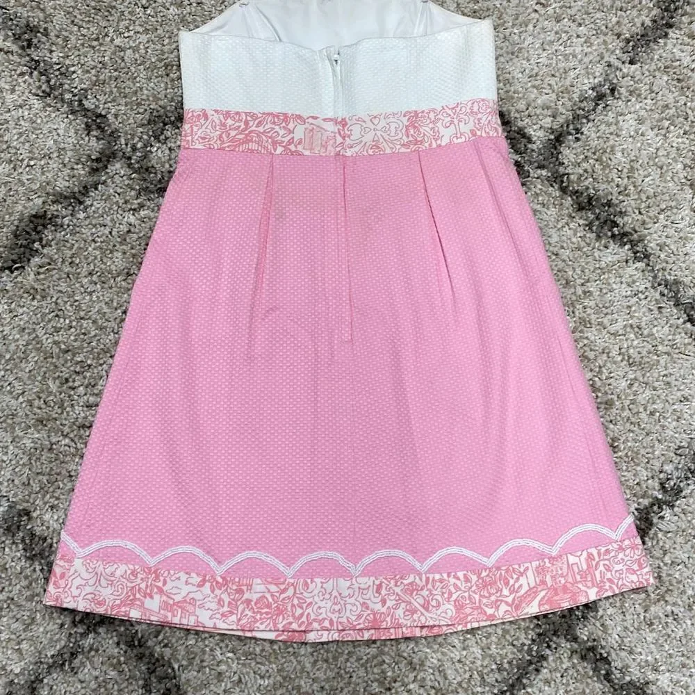 Lilly Pulitzer Jubilee Pink & White Strapless Dress Size 2 - Picture 3 of 9